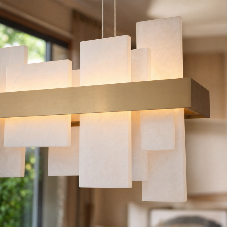 Hollis Modern Alabaster Linear Pendant Light by Dalmivik, product or room detail view