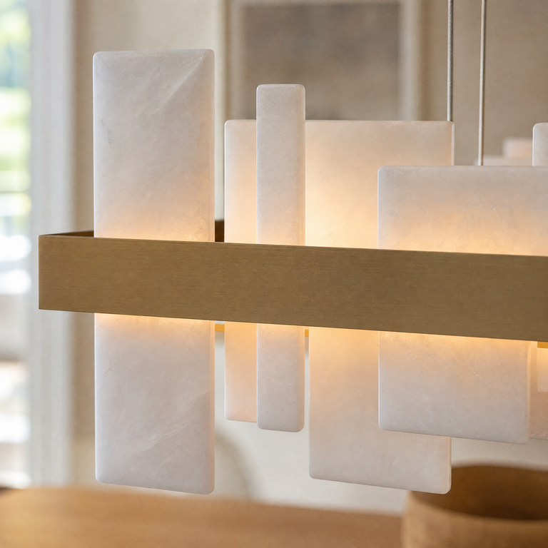Hollis Modern Alabaster Linear Pendant Light by Dalmivik, product or room detail view
