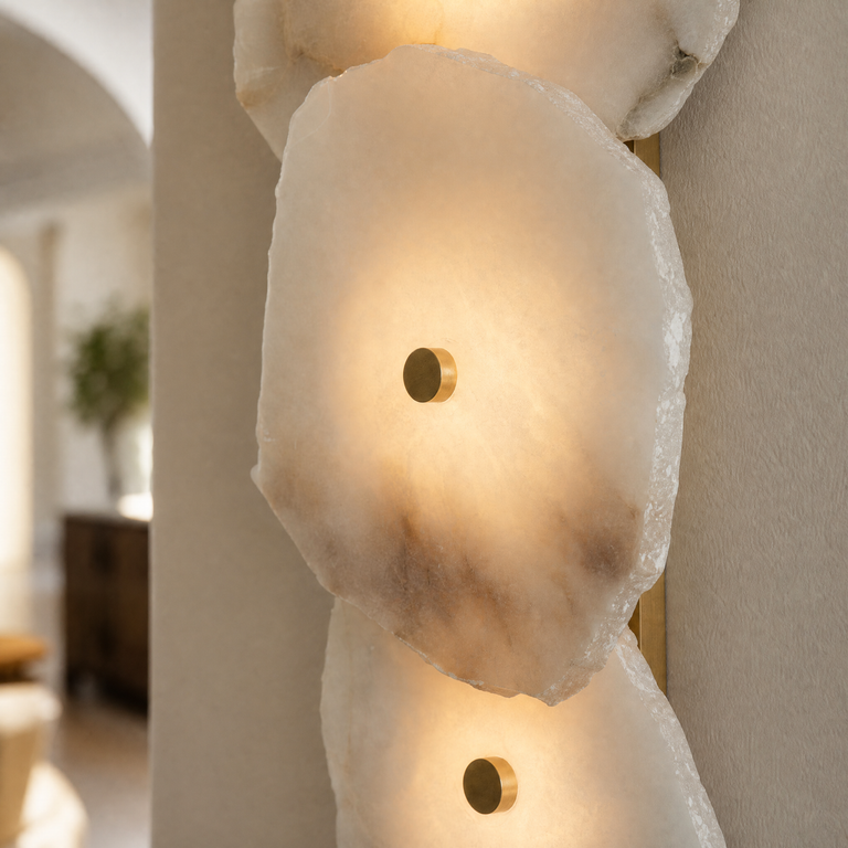 Hollis Modern Alabaster Linear Wall Sconce by Dalmivik, product or room detail view