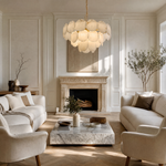 Hollis Modern Alabaster Round Chandelier by Dalmivik, product or room detail view