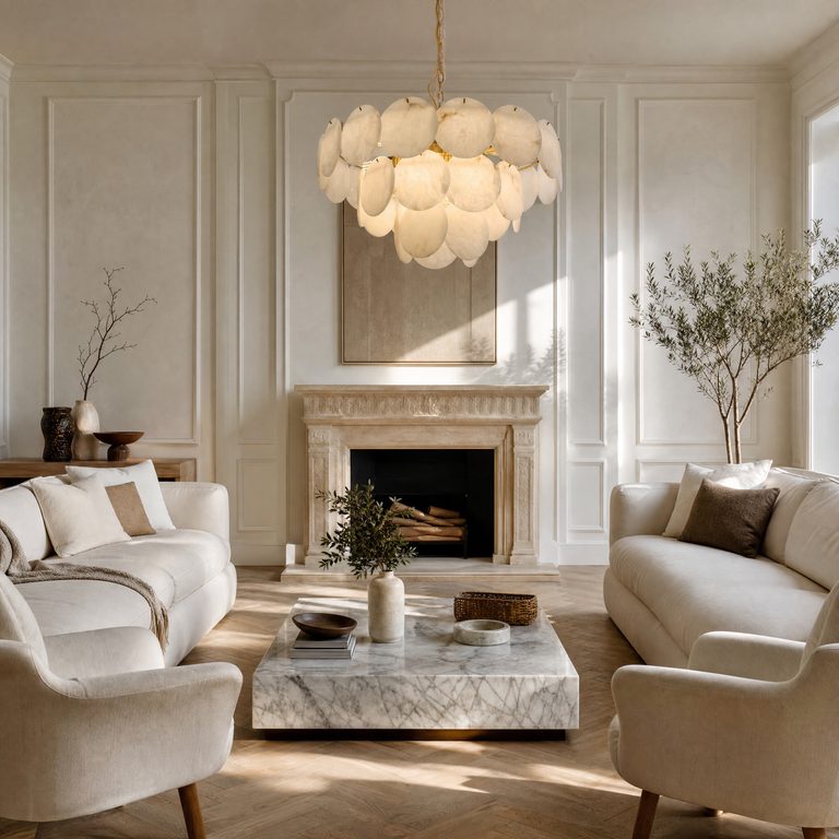 Hollis Modern Alabaster Round Chandelier by Dalmivik, product or room detail view