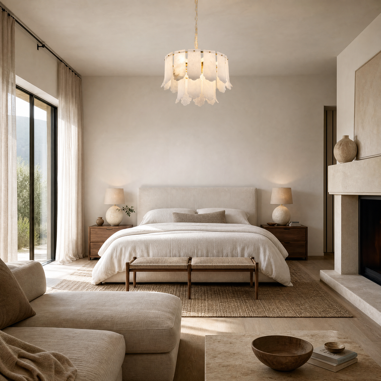 Hollis Modern Alabaster Round Pendant Light by Dalmivik, product or room detail view