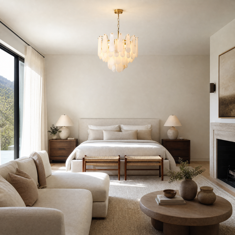 Hollis Modern Alabaster Tiered Chandelier by Dalmivik, product or room detail view