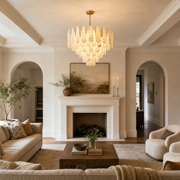 Hollis Modern Alabaster Tiered Chandelier by Dalmivik, product or room detail view