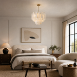 Hollis Modern Alabaster Tiered Chandelier by Dalmivik, product or room detail view
