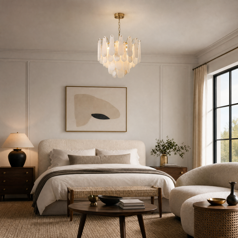 Hollis Modern Alabaster Tiered Chandelier by Dalmivik, product or room detail view