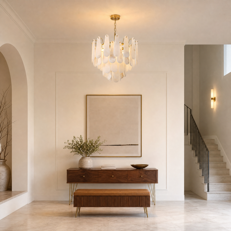 Hollis Modern Alabaster Tiered Chandelier by Dalmivik, product or room detail view