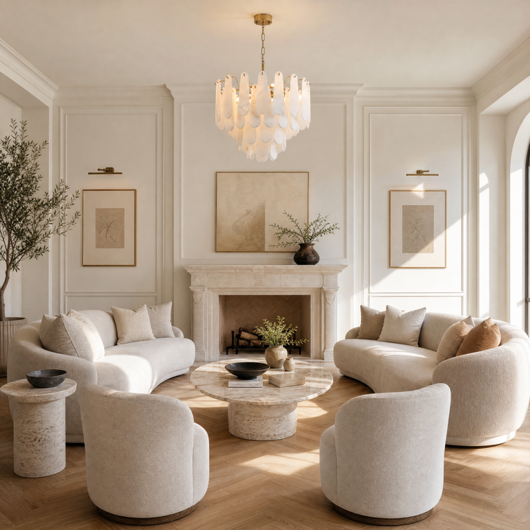 Hollis Modern Alabaster Tiered Chandelier by Dalmivik, product or room detail view