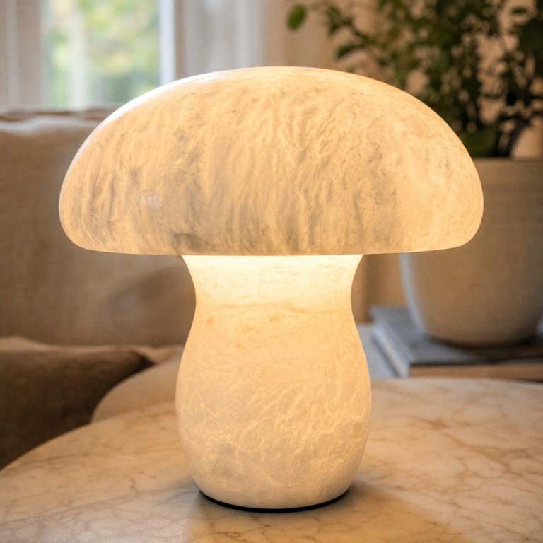 Katya Mushroom Modern Alabaster Table Lamp by Dalmivik, product or room detail view