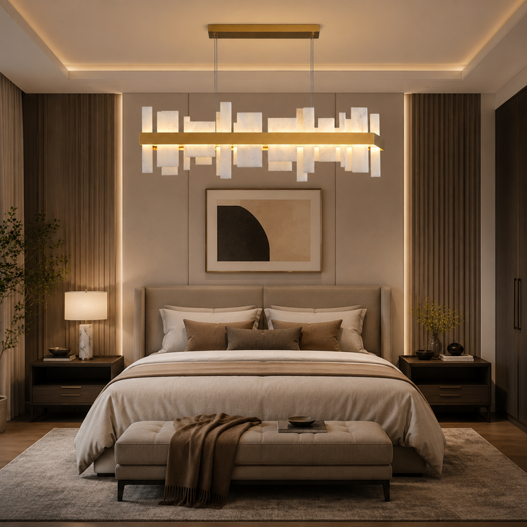 Hollis Alabaster Linear Dining Chandelier 46.8"L by Dalmivik, product or room detail view