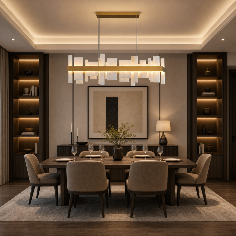 Hollis Alabaster Linear Dining Chandelier 46.8"L by Dalmivik, product or room detail view