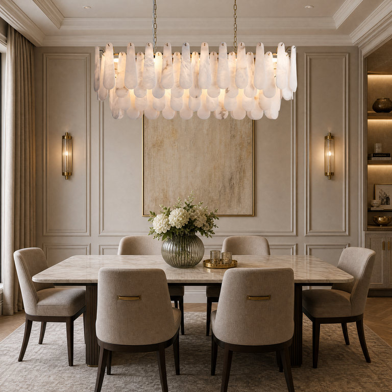 Alabaster Feather Linear Dining Pendant 47.2"L by Dalmivik, product or room detail view