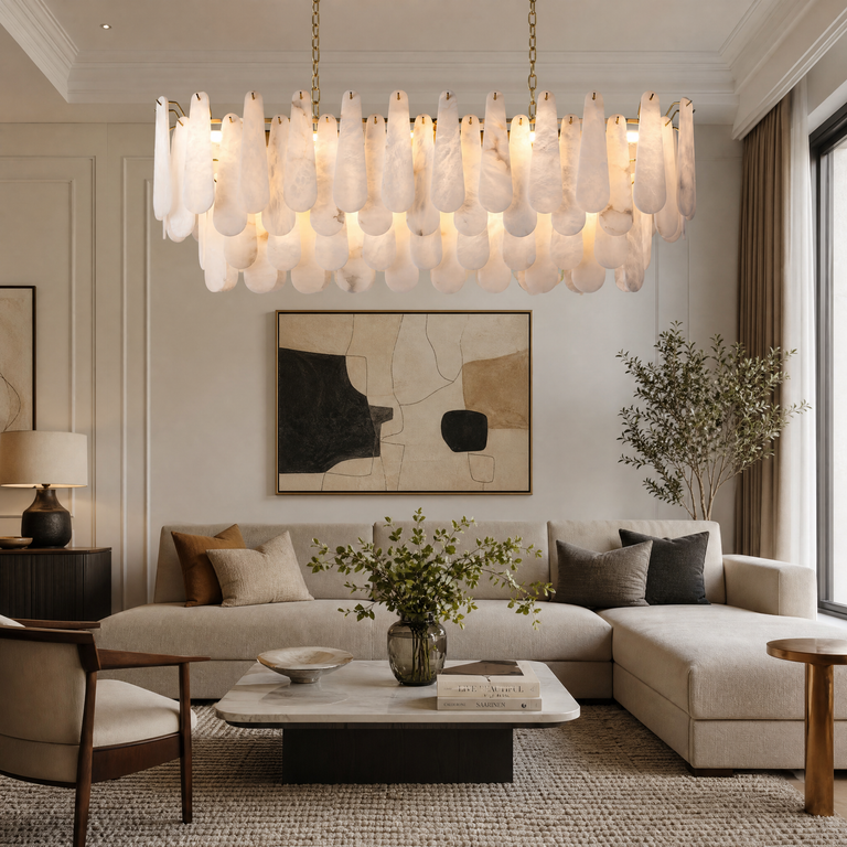 Alabaster Feather Linear Dining Pendant 47.2"L by Dalmivik, product or room detail view