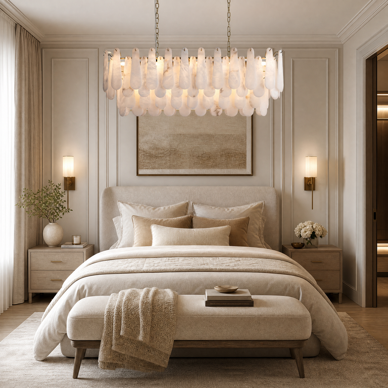 Alabaster Feather Linear Dining Pendant 47.2"L by Dalmivik, product or room detail view