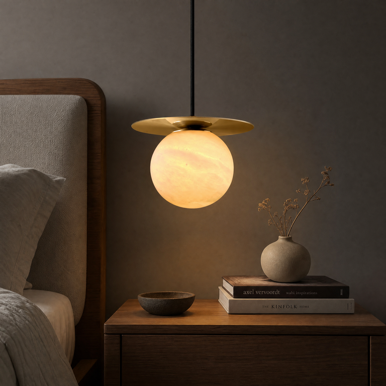 Orbita Alabaster Globe Pendant by Dalmivik, product or room detail view
