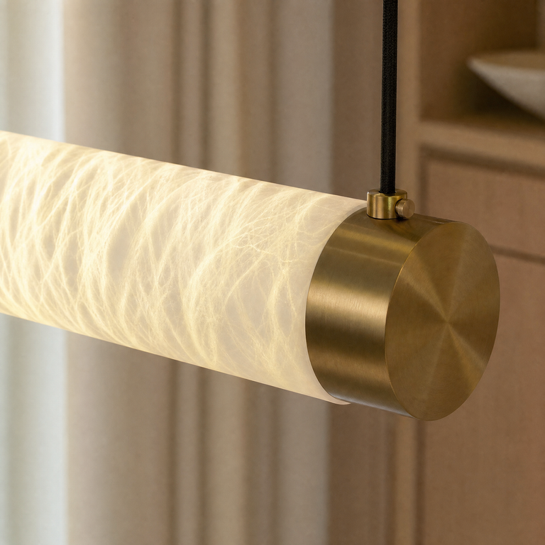 Linea Modern Brass Linear Pendant Light by Dalmivik, product or room detail view