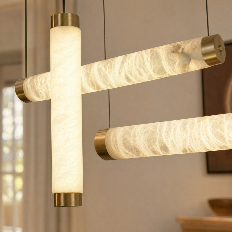Linea Modern Brass Linear Pendant Light by Dalmivik, product or room detail view