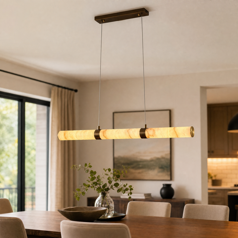 Linea Modern Linear Alabaster Pendant Light by Dalmivik, product or room detail view