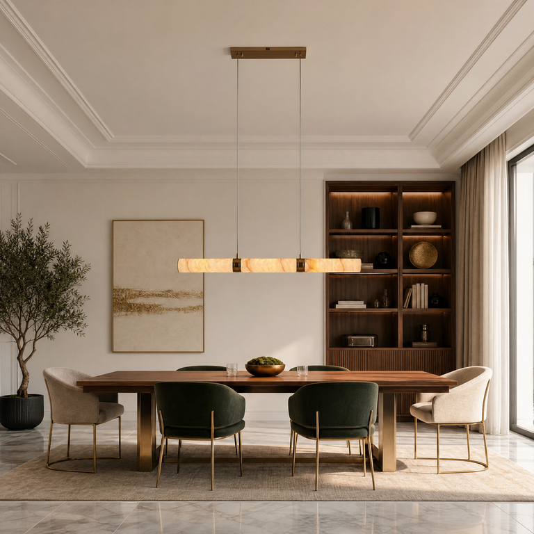 Linea Modern Linear Alabaster Pendant Light by Dalmivik, product or room detail view