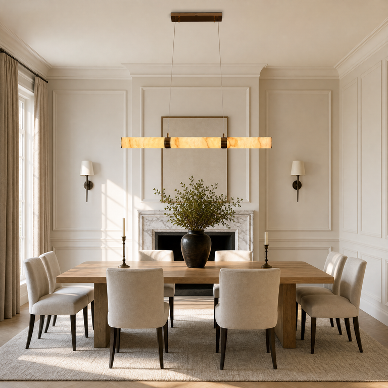 Linea Modern Linear Alabaster Pendant Light by Dalmivik, product or room detail view