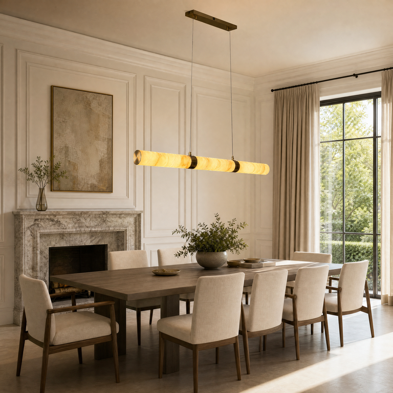 Linea Modern Linear Alabaster Pendant Light by Dalmivik, product or room detail view