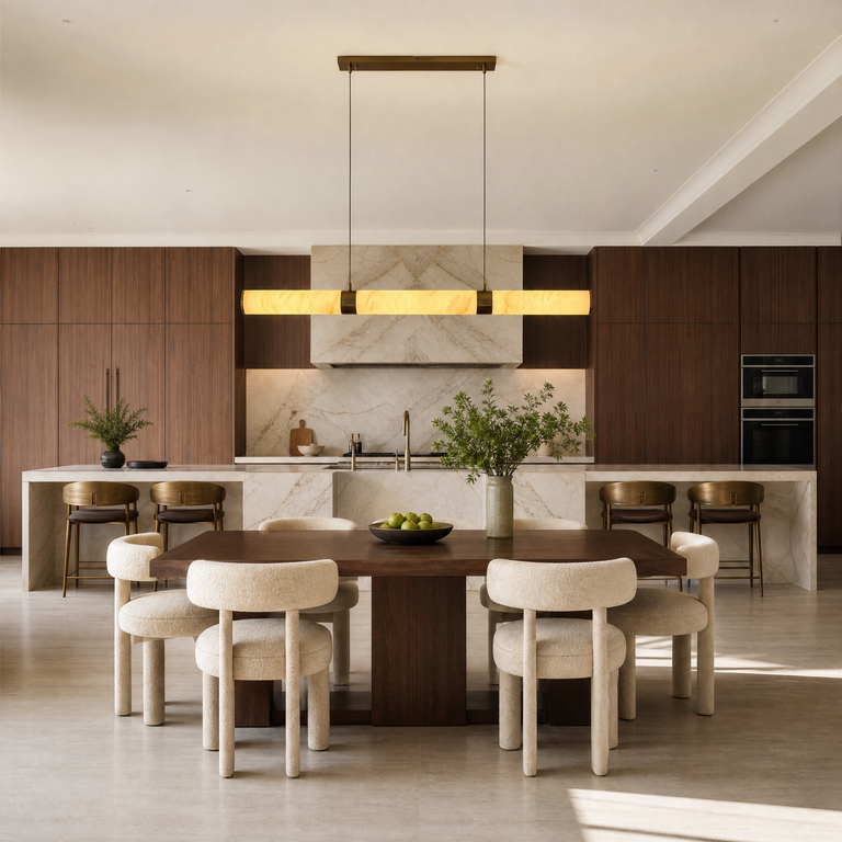Linea Modern Linear Alabaster Pendant Light by Dalmivik, product or room detail view