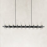 Black-finish clear glass tube linear chandelier with the complete fixture visible