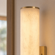 Linear Rod Tall Alabaster Column Wall Sconce by Dalmivik, complete fixture view