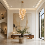 Luxury Gold & White Alabaster Globe Chandelier – 39" Diameter by Dalmivik, product or room detail view