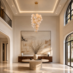 Luxury Gold & White Alabaster Globe Chandelier – 39" Diameter by Dalmivik, product or room detail view