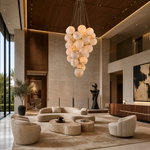 Luxury Gold & White Alabaster Globe Chandelier – 39" Diameter by Dalmivik, product or room detail view