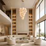 Luxury Gold & White Alabaster Globe Chandelier – 39" Diameter by Dalmivik, product or room detail view