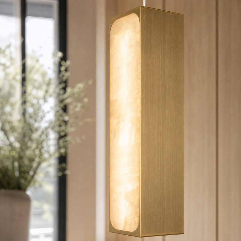 Mabel Brass Alabaster Pendant Light by Dalmivik, product or room detail view