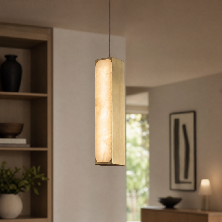 Mabel Brass Alabaster Pendant Light by Dalmivik, product or room detail view