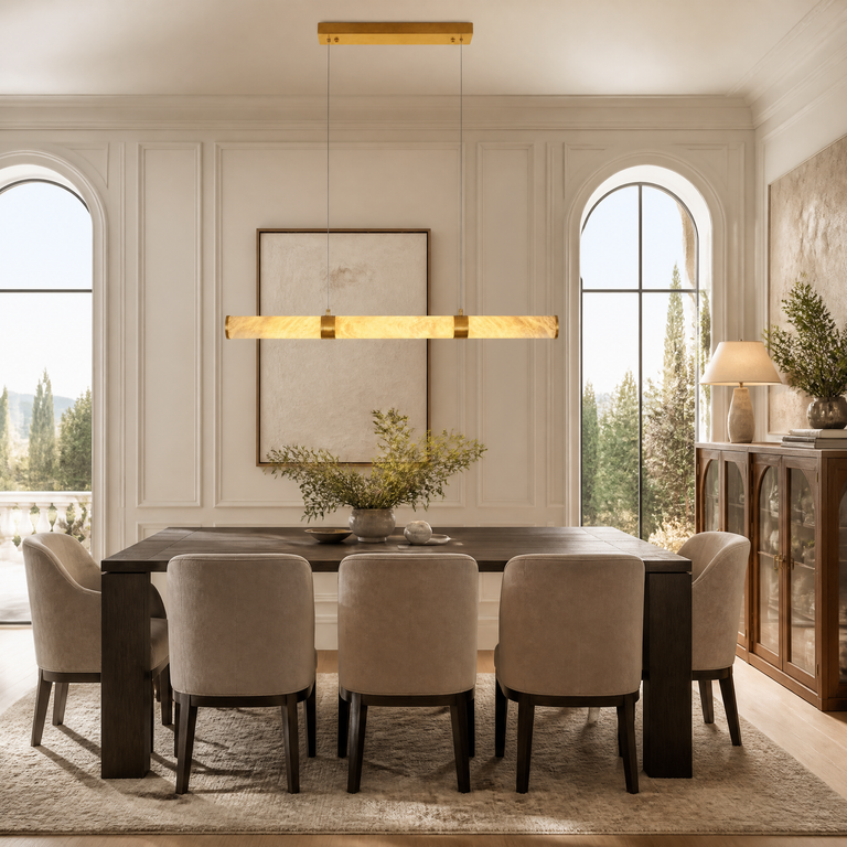 Anello Alabaster Cylinder Linear Pendant 47.24" L by Dalmivik, product or room detail view