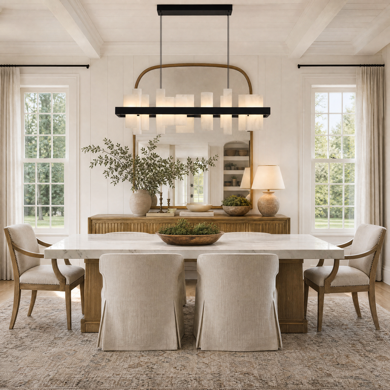 Hollis Alabaster Tile Linear Chandelier 46.8"L by Dalmivik, product or room detail view