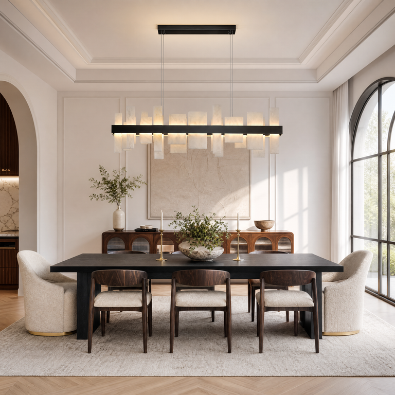 Hollis Alabaster Tile Linear Chandelier 46.8"L by Dalmivik, complete fixture view