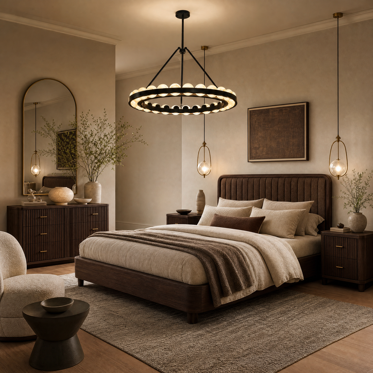 Orbita Modern Alabaster Round Chandelier by Dalmivik, product or room detail view
