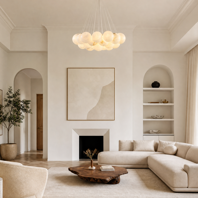 Orla Cluster Alabaster Ball Pendant Light by Dalmivik, product or room detail view