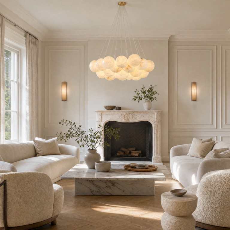 Orla Cluster Alabaster Ball Pendant Light by Dalmivik, product or room detail view