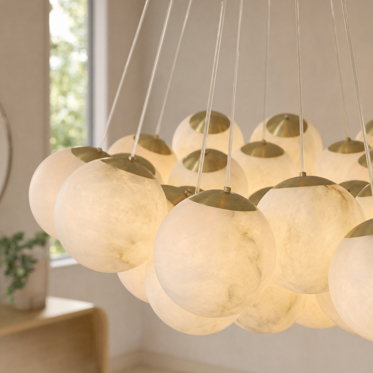 Orla Cluster Alabaster Ball Pendant Light by Dalmivik, product or room detail view