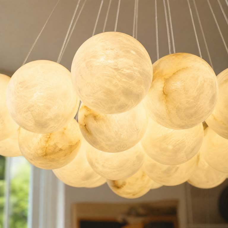 Orla Cluster Alabaster Ball Pendant Light by Dalmivik, product or room detail view