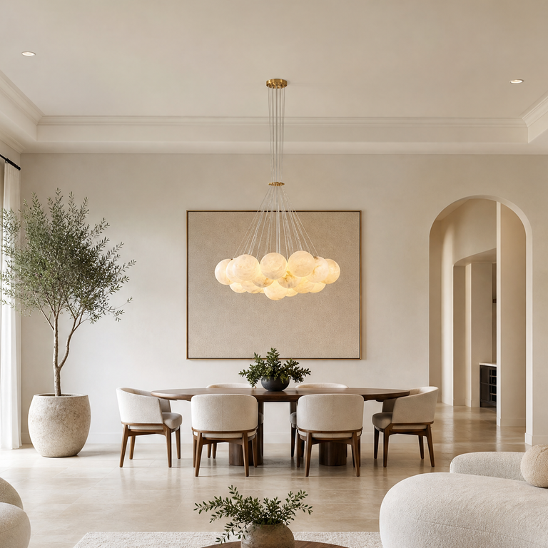 Orla Cluster Alabaster Ball Pendant Light by Dalmivik, product or room detail view