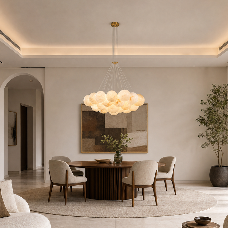 Orla Cluster Alabaster Ball Pendant Light by Dalmivik, product or room detail view