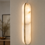 Ovale Modern Alabaster Linear Wall Sconce by Dalmivik, product or room detail view