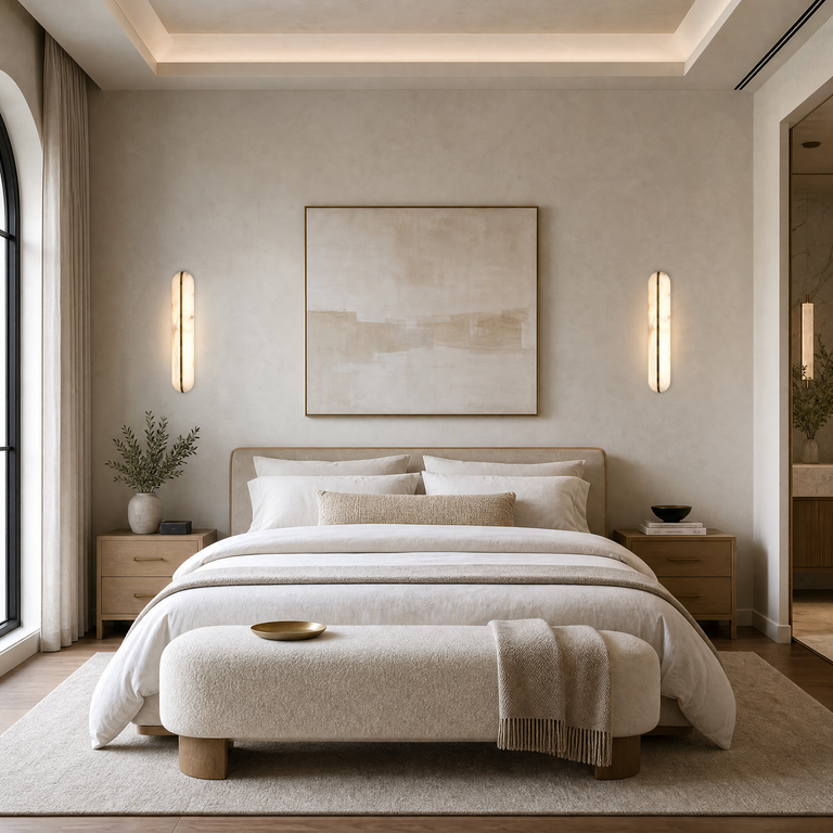 Ovale Modern Alabaster Linear Wall Sconce by Dalmivik, product or room detail view