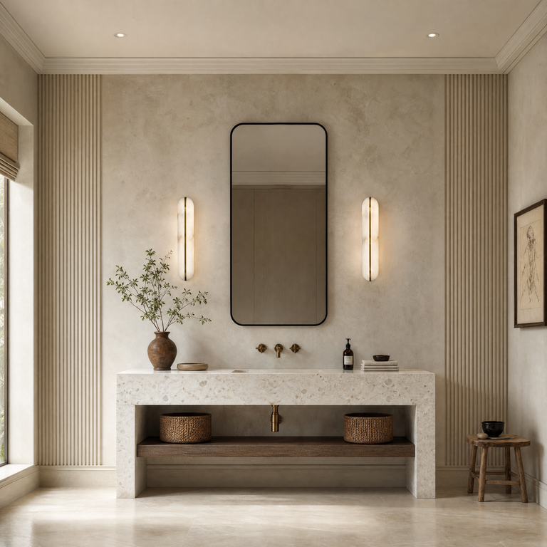 Ovale Modern Alabaster Linear Wall Sconce by Dalmivik, product or room detail view
