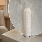 Pearl Modern Alabaster Disc Table Lamp by Dalmivik, complete fixture view