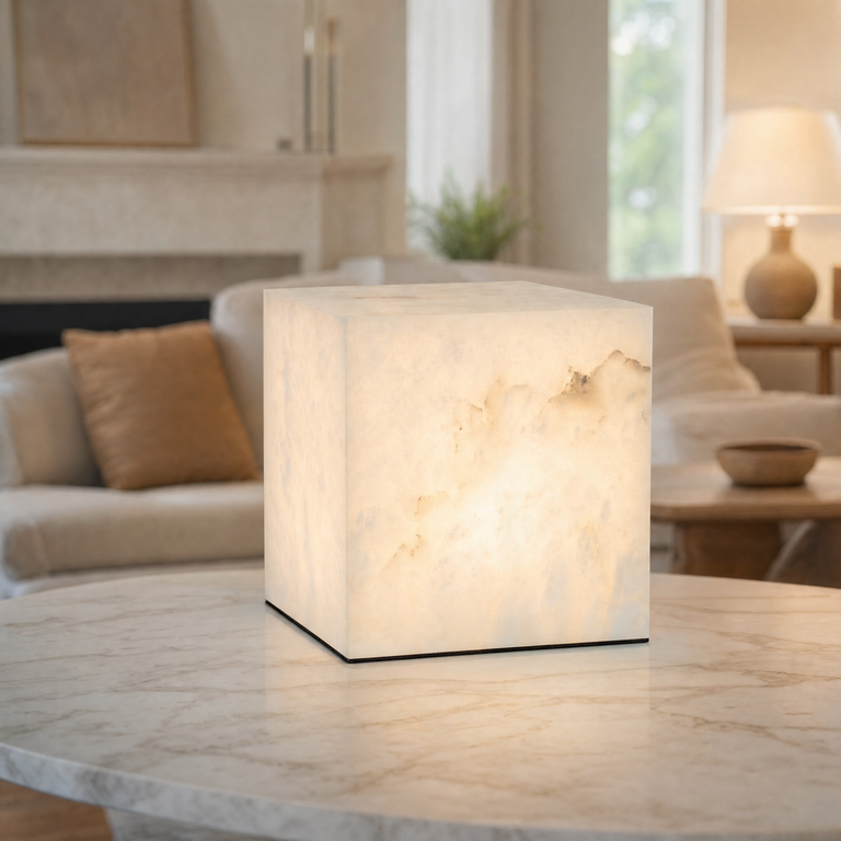 Pearl Modern Alabaster Table Lamp by Dalmivik, product or room detail view