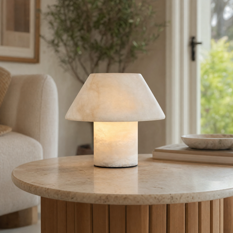 Pearl Modern Alabaster Table Lamp Mushroom by Dalmivik, product or room detail view